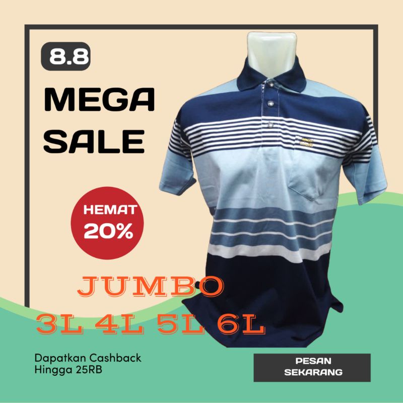 Kaos Polo Kerah Jumbo pria BiGSIZE oversize 6L, 5L, 4L, 3L warna kombinasi salur Random bahan Katun 