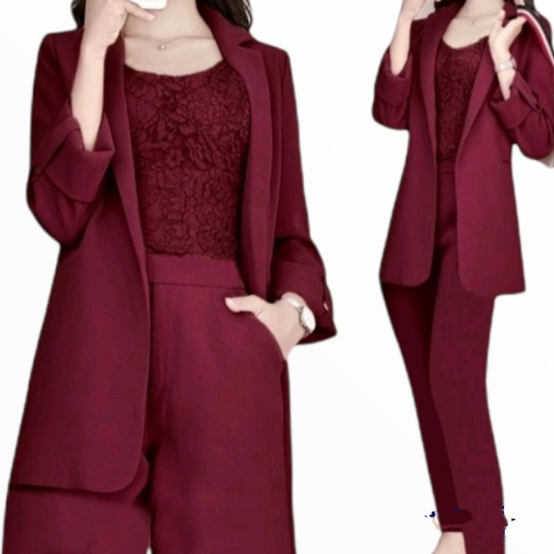asdf set jihyo 3in1 / Setelan Baju Jas Celana korea Murah Baju Kantor / Fashion Wanita Kantoran