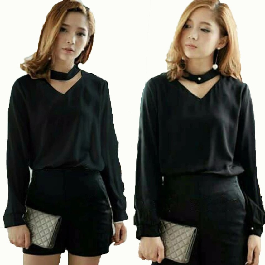 [Blouse Abe SW] blouse wanita wolly crepe hitam dan putih