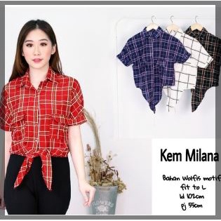 KEMEJA SQUARE ANYA BAJU ATASAN WANITA KOTAK MERAH BIRU PUTIH HITAM DNCMS MILANA