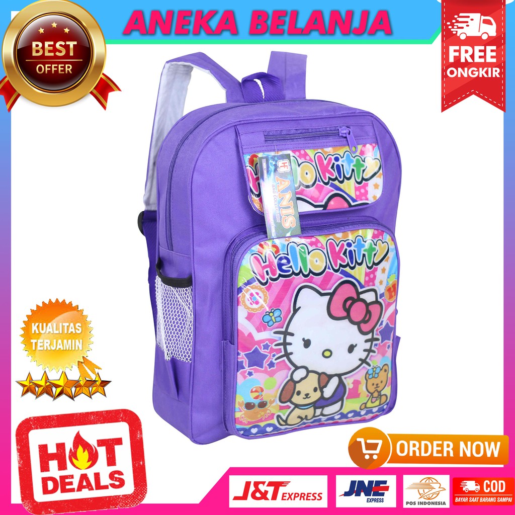 Ready Stock Tas Punggung Khusus Anak Perempuan Berkualitas Fashionable Gambar Kartun Hello Kity Ungu