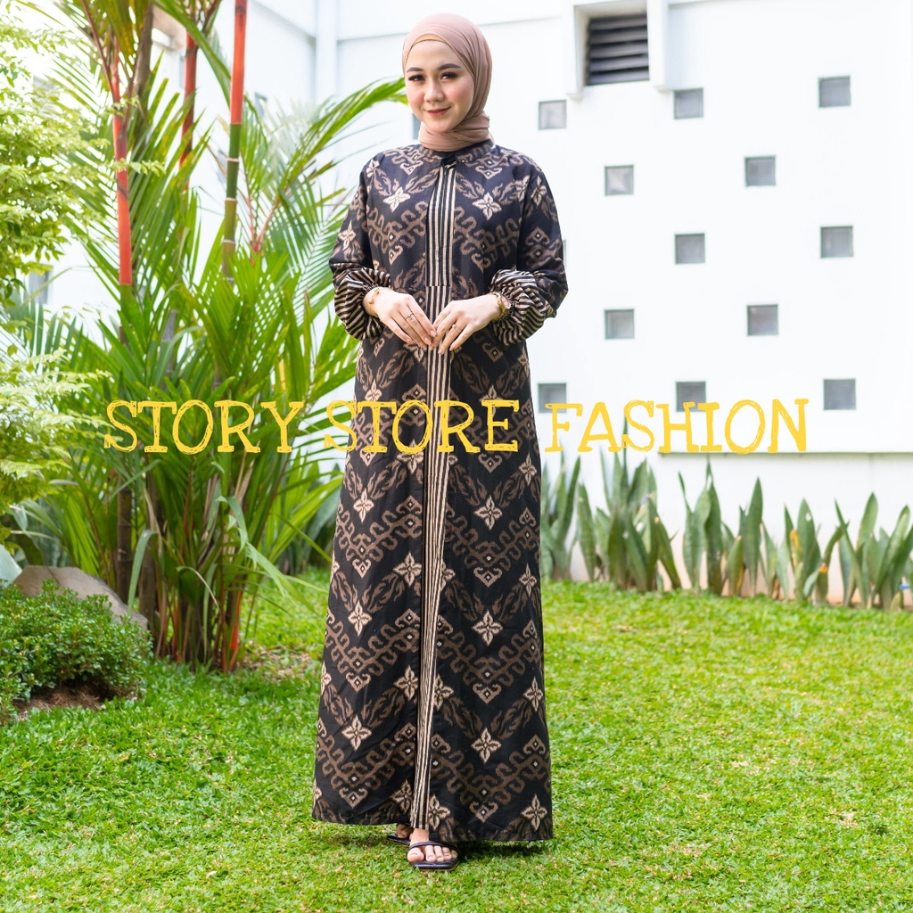 Set Pakaian Batik Keluarga Hem Songket ZIGZAG Hitam