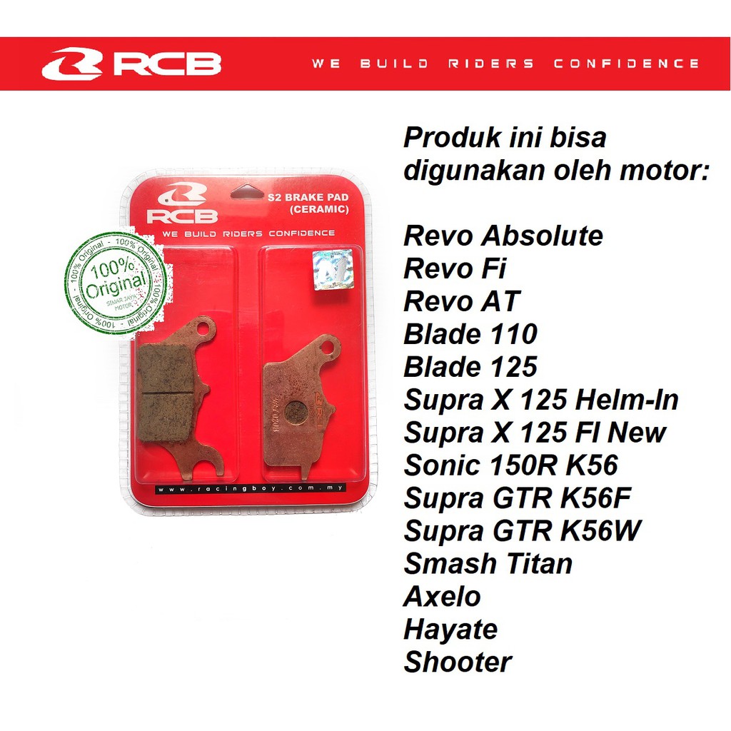 Kampas rem depan RCB S2 Ceramic Revo Absolute Blade Supra X 125 GTR Sonic 150R Titan Axelo Shooter