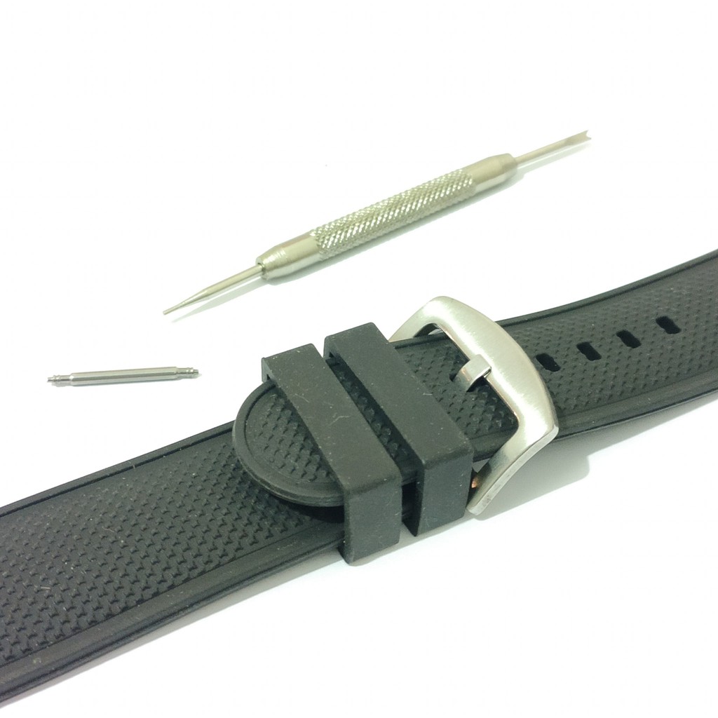 STRAP TALI JAM TANGAN KARET RUBBER WATCH BREZZA 24MM HITAM SILVER.