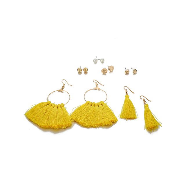 LRC Anting Tusuk Fashion Gold Love Pearl Fan Flare Earrings 6 Pairs F69224