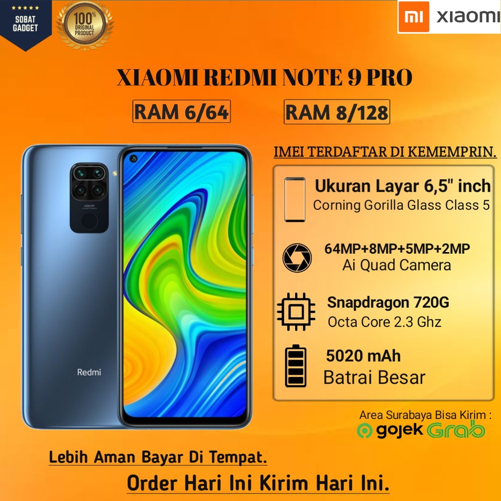 XIAOMI REDMI NOTE 9 PRO RAM 6/64 & 8/128 100% ORIGINAL BERGARANSI RESMI XIAOMI INDONESIA