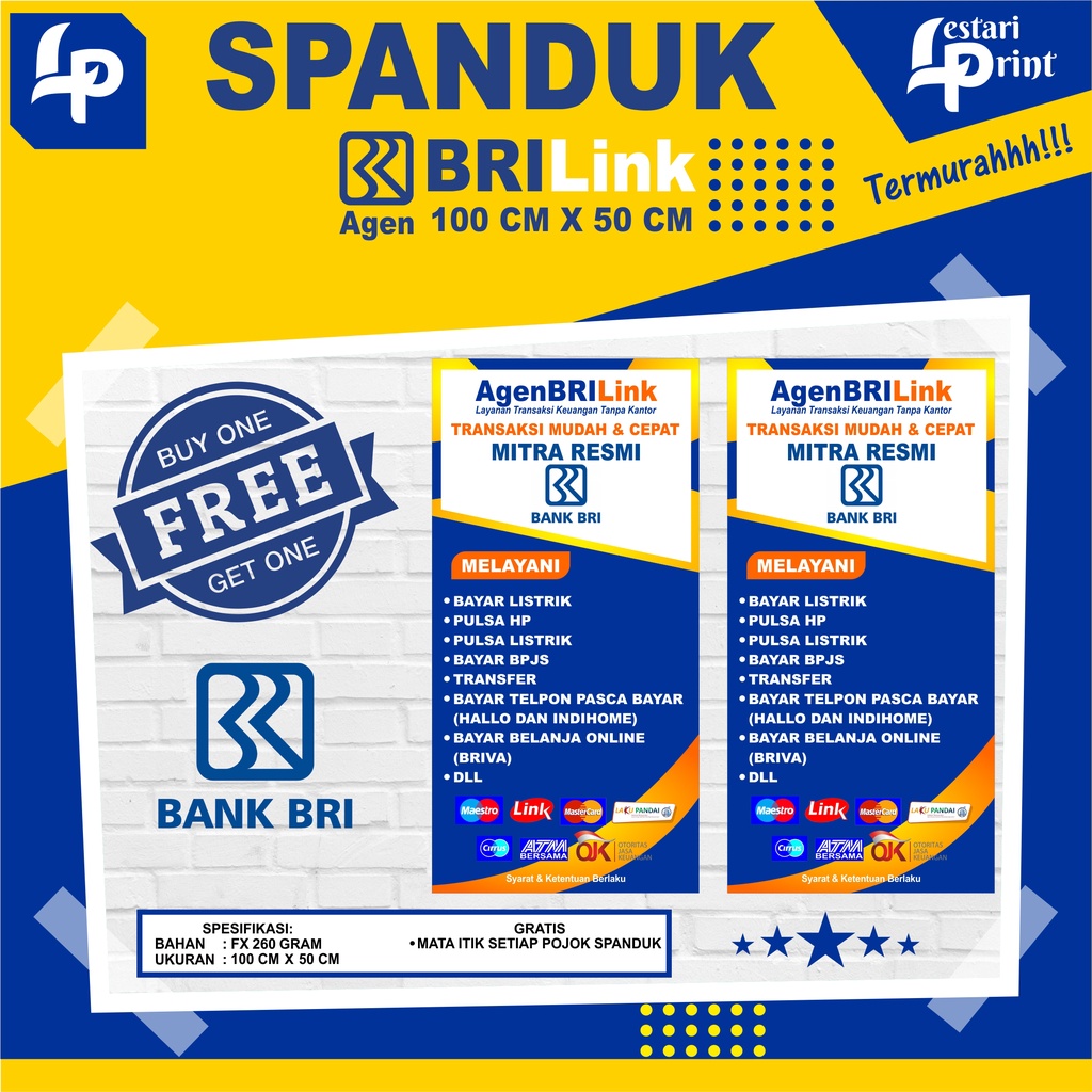 SPANDUK AGEN BRILINK NEW DESAIN BELI 1 GRATIS 1 / BANNER BRILINK / BANNER AGEN BRILINK / SPANDUK BRI