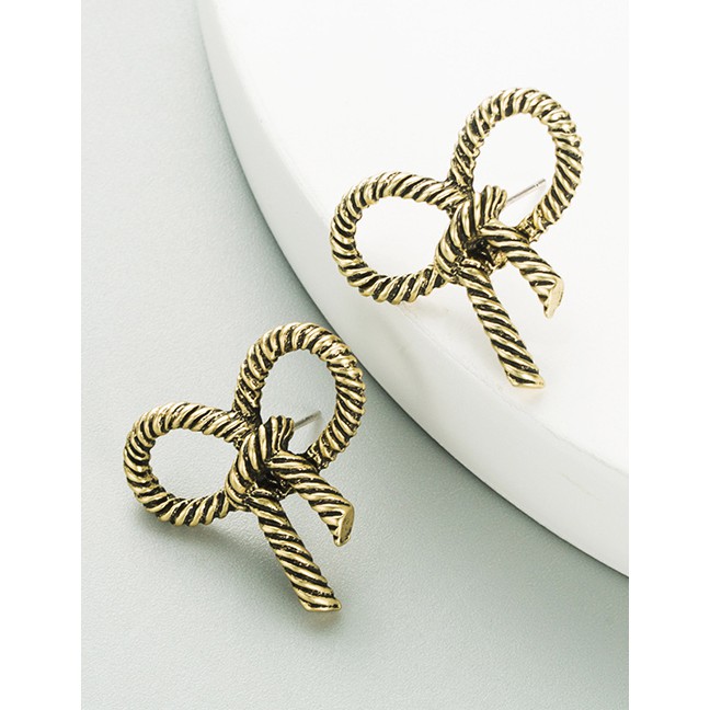 LRC Anting Tusuk Fashion Bronze Bow-knot Bronze Alloy Earrings p50171