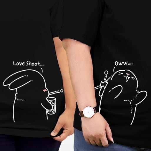 MYSTIQUE.ID-BAJU KAOS COUPLE BUNNY LOVE SHOOT T-SHIRT LUCU DAN AESTHETIC