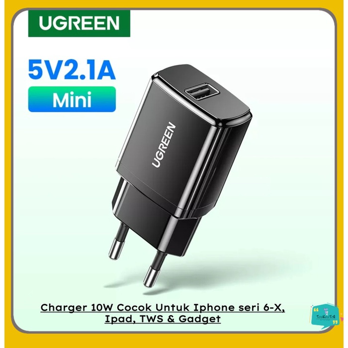 UGREEN Kepala Charger USB 10W 5V 2.1A Untuk Iphone 7 8 X Ipad