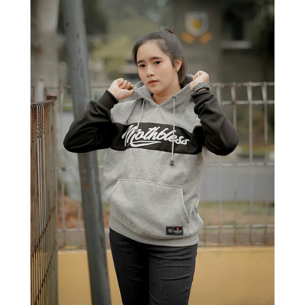 Jaket Hoodie MOTHBLES MIDDLE WRITING – Gray Edition Trendy Casual  Unisex Good Brand Quality Stylish