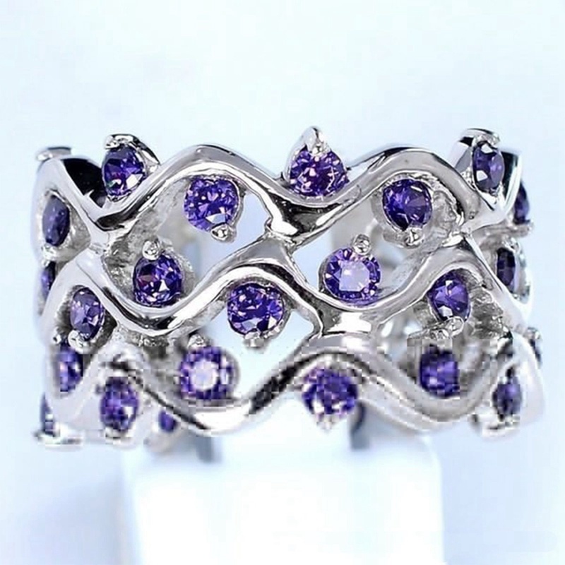 Cincin Sterling Silver 925 Hias Batu Permata Amethyst Ungu Untuk Wanita