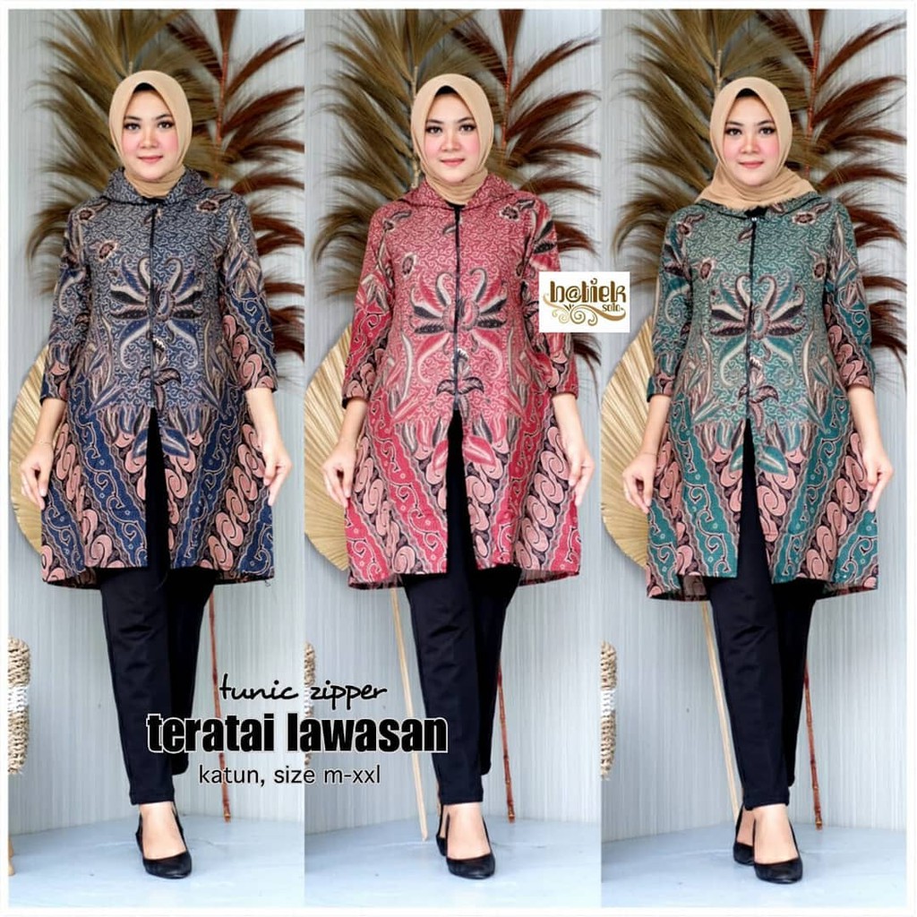 CP TUNIC ZIPPER TERATAI LAWASAN TUNIK BATIK CEWEK TUNIC JUMBO WANITA SERAGAM LD 120 KERJA BUSUI