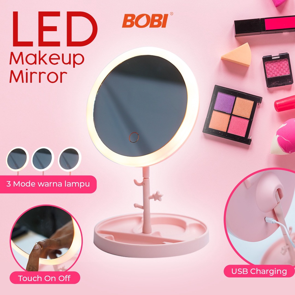 CERMIN KACA LED - LED MAKEUP MIRROR - CERMIN 3 WARNA LAMPU RECHARGEABLE