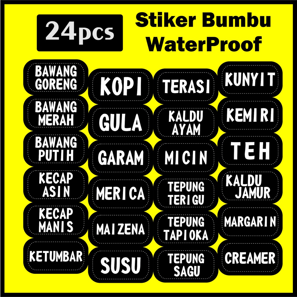 

24PCS STIKER LABEL BUMBU DAPUR VINYL CUTTING GLOSSY WATERPROOF