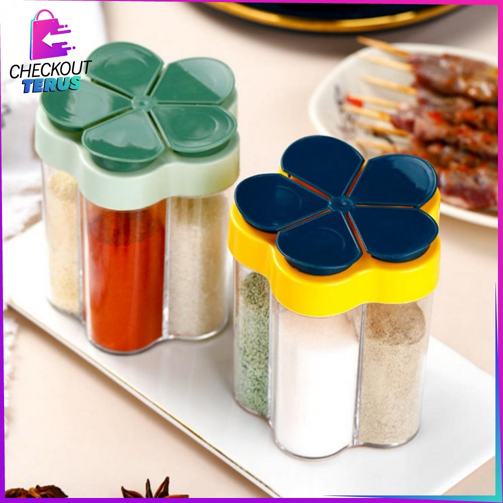 CT C97 Tempat Bumbu Dapur 5 Sekat Bentuk Bunga Multifungsi Penyimpanan Bumbu Masak Serbaguna Wadah Bumbu