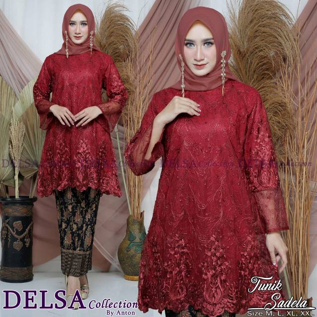 Set baju kurung tulle mutiara lengan tumpuk