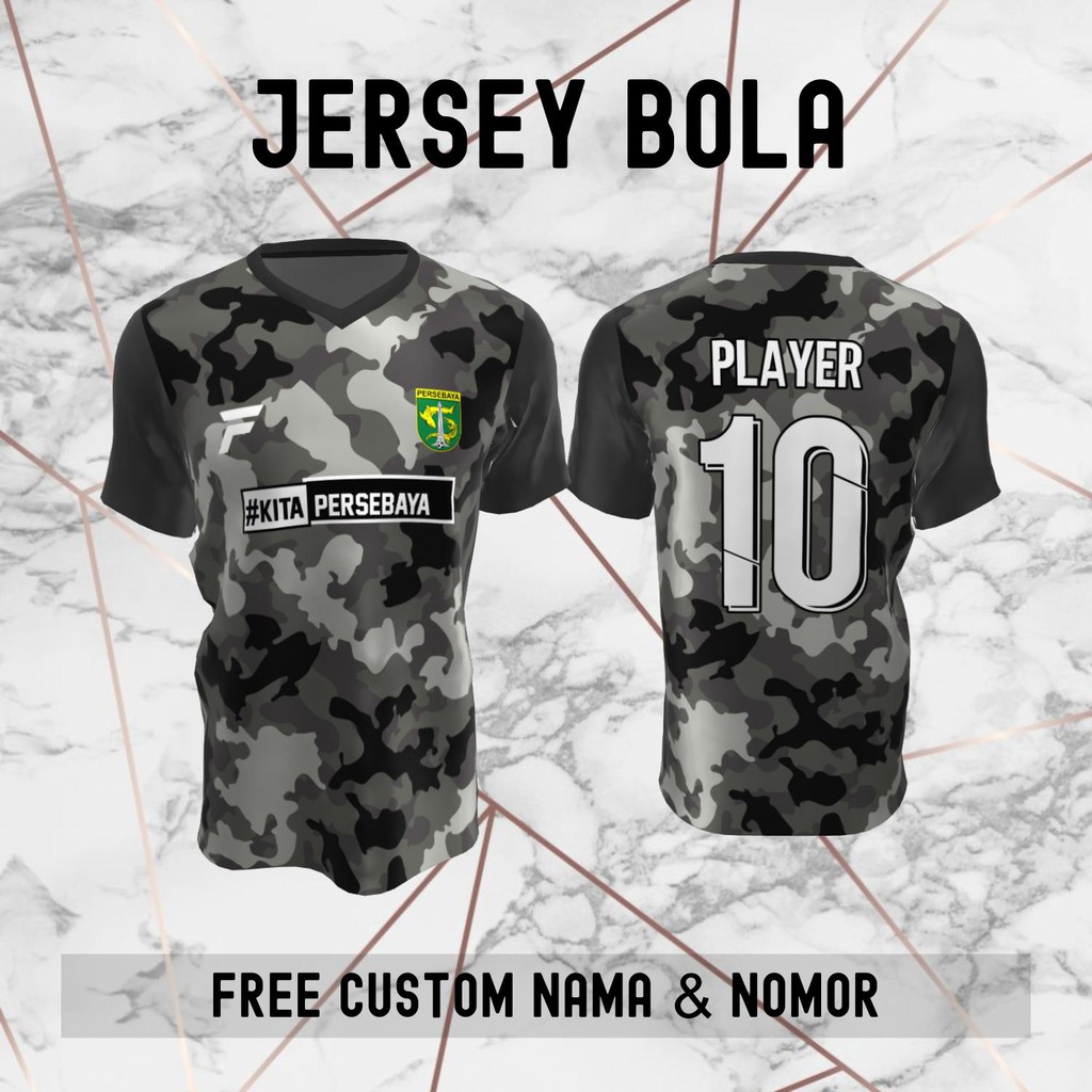 Jersey Persebaya Surabaya Loreng Abu Klub Bola Baju Kaos Custom Nama dan Nomor Punggung - 615 Jersey