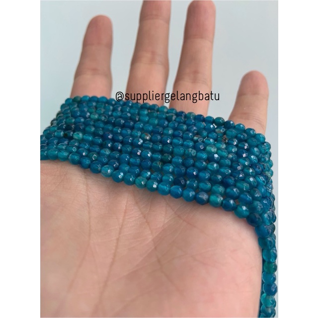 batu AQUAMARINE SERAT BIRU TUA FACETED 4mm cutting aksesoris craft