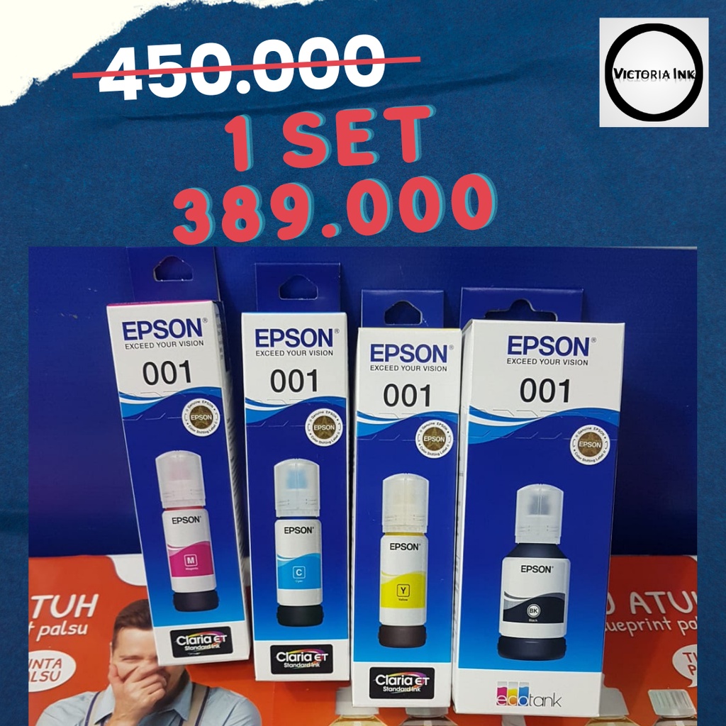 Tinta Epson 001 1 set  001 Tinta L3210 L4150, L4160, L6160, L6170, L6190 Tinta 001 ORIGINAL