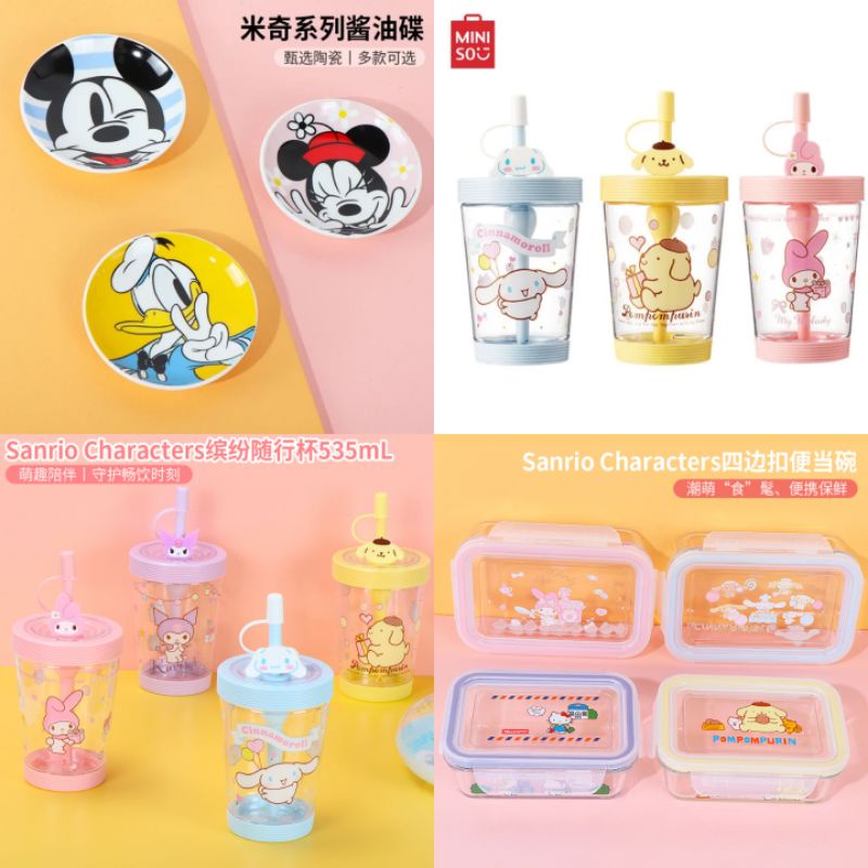 Miniso import tumbler thermos lunch box wadah sanrio ariel pooh mickey