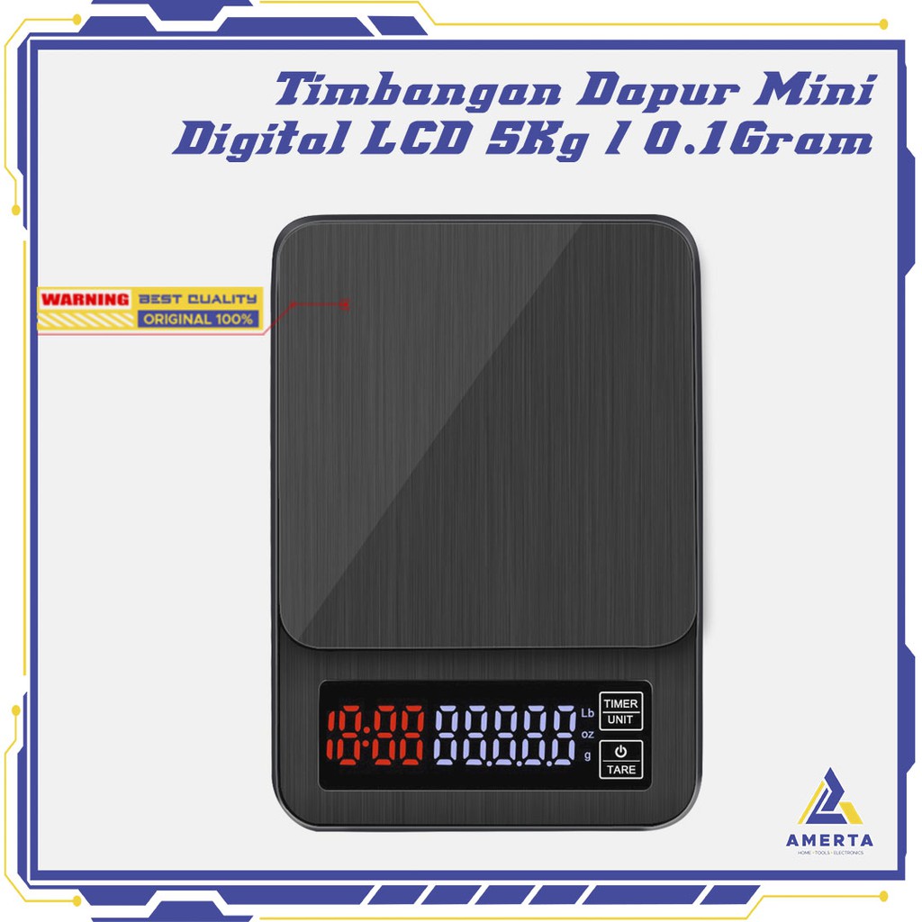 Timbangan Dapur Mini Digital Coffee Scale LCD 5000g 0.1g Taffware Digipounds  - TSC3 - Black