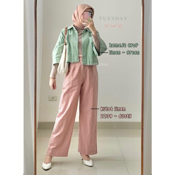 Kemeja Crop Linen Pocket - Oversized Shirt Linen - Outer Crop Linen - Atasan Wanita 991