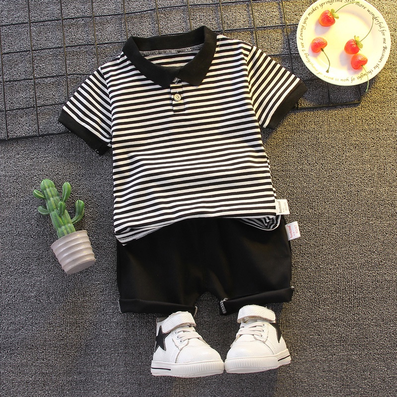 Cherry COD Setelan Baju Anak Cowok / Pakaian Anak Cowok Motif Garis-Garis SB23