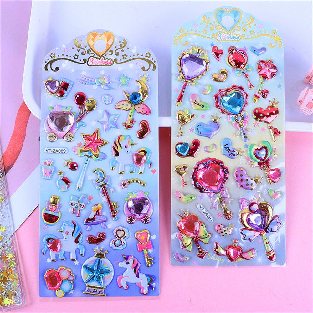 LANFY Stiker 3D Anak Perlengkapan Sekolah Anak Perempuan Craft Sticker Album Decor Gemstone Stiker