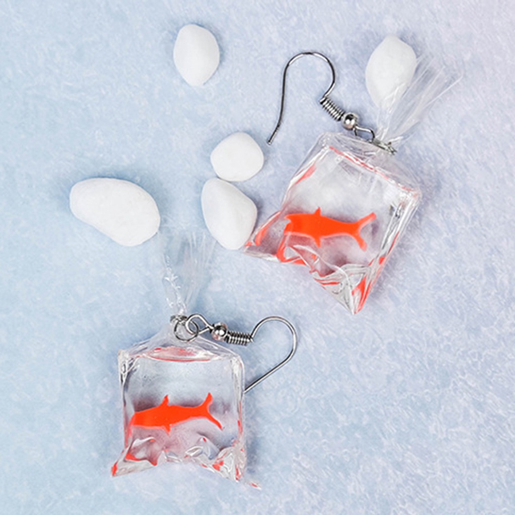 Hu Hu Hu Hu Hu Alat Bantu Pasang Kacamata♡ 1 Pasang Anting Tusuk Gantung Bentuk Ikan Mas Bahan Resin Untuk Wanita