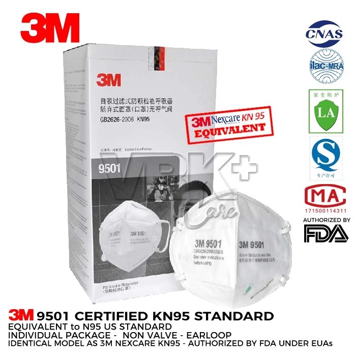 Masker N95 KN95 3M 9501 Earloop (Versi Box)