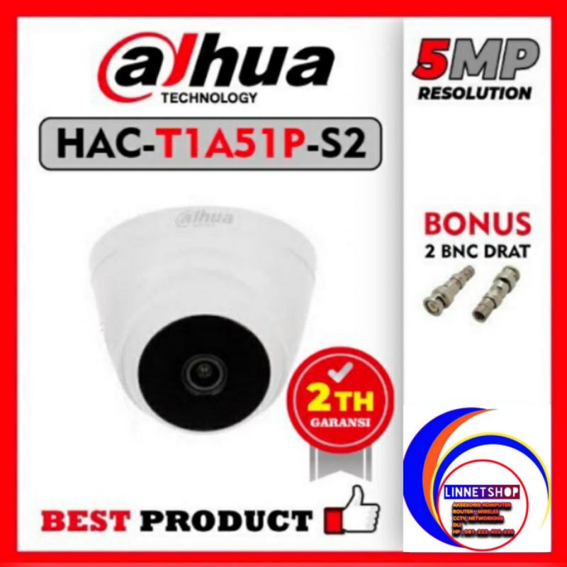 Kamera CCTV Indoor DAHUA 5MP DH-HAC-T1A51P-S2 NEW 16:9 Bonus 2 BNC DRAT