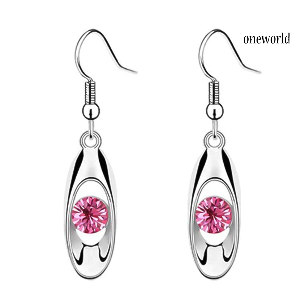 OW# Women Round Cut Rhinestone Inlaid Water Drop Dangle Hook Earrings Jewelry Gift