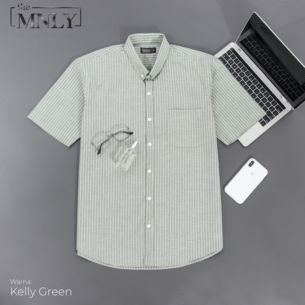 Kemeja Salur Lengan Pendek Cotton Premium Warna Hijau the MNLY Original