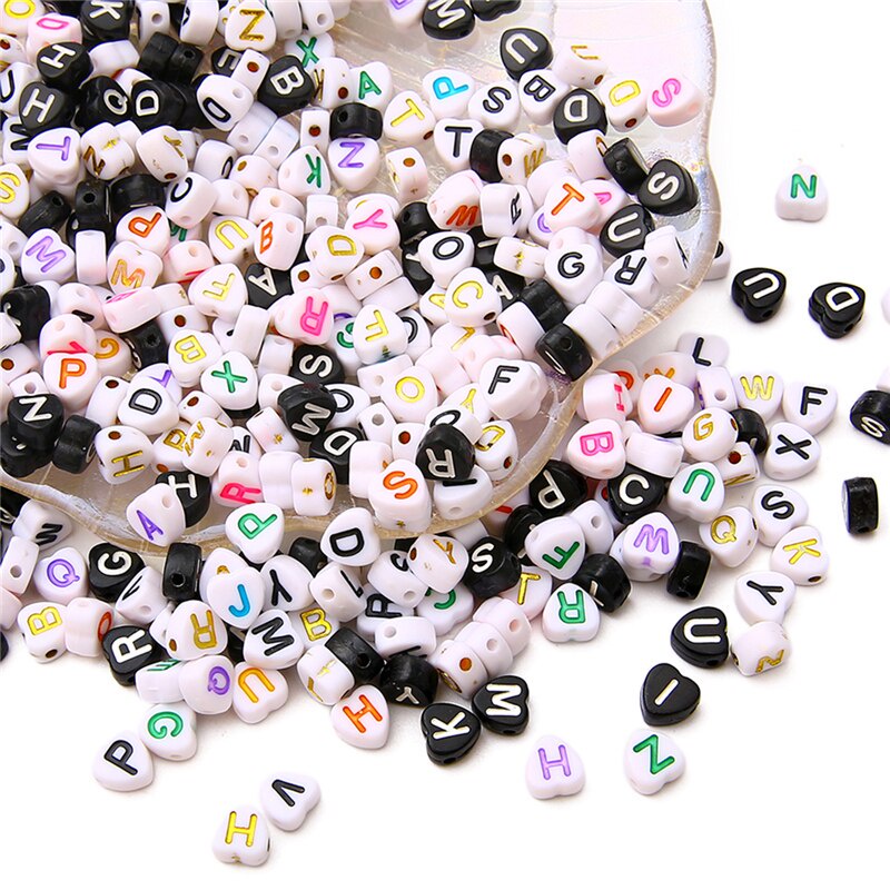 100Pcs/lot 7x7mm Randomly Hearted Mix 26 Letter Beads Spacer Loose DIY Beads For Bracelet Necklace Jewelry Making