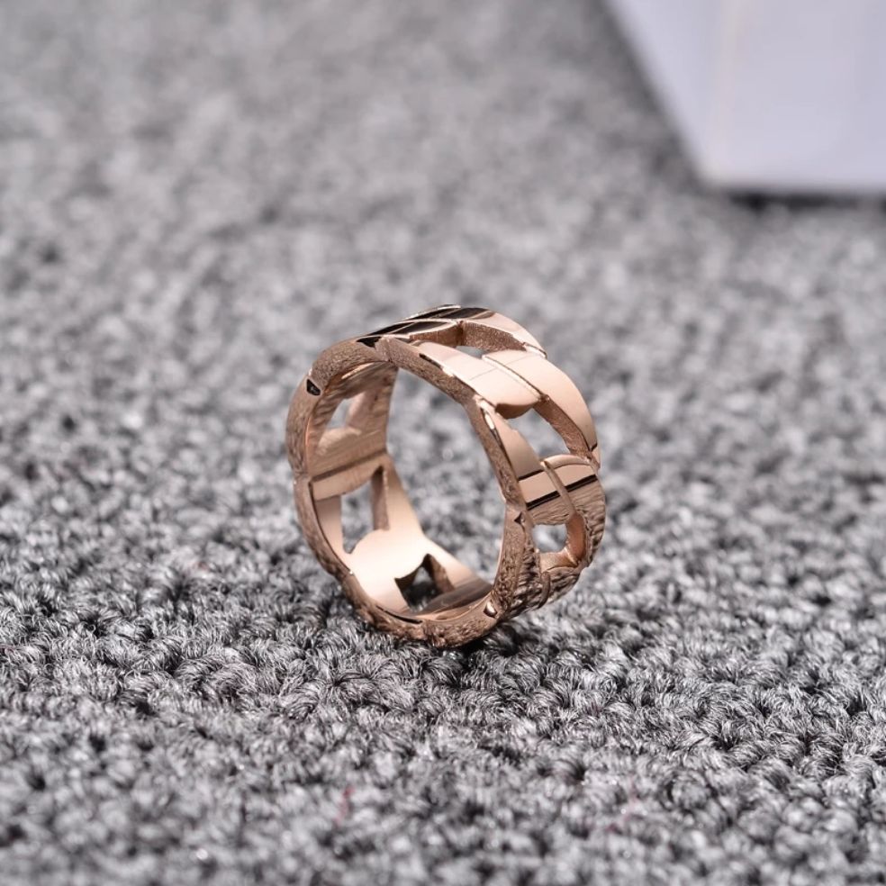 Girlie ACC - Cincin Titanium Steel Emas Rose Gold Silver Model Rantai Keren Pria Wanita
