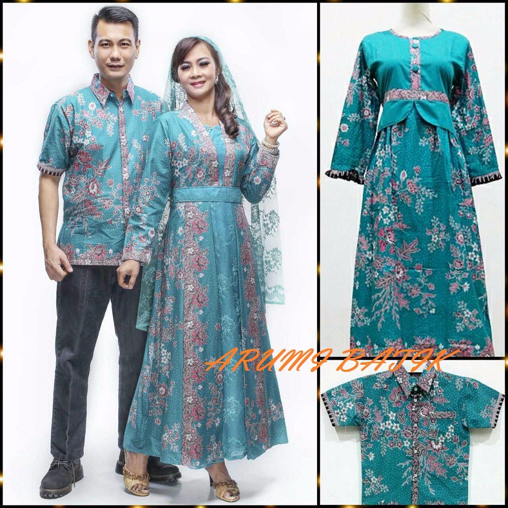 Sarimbit Pasangan Keluarga Gamis Maxi Long Dress Batik 1088 Tosca