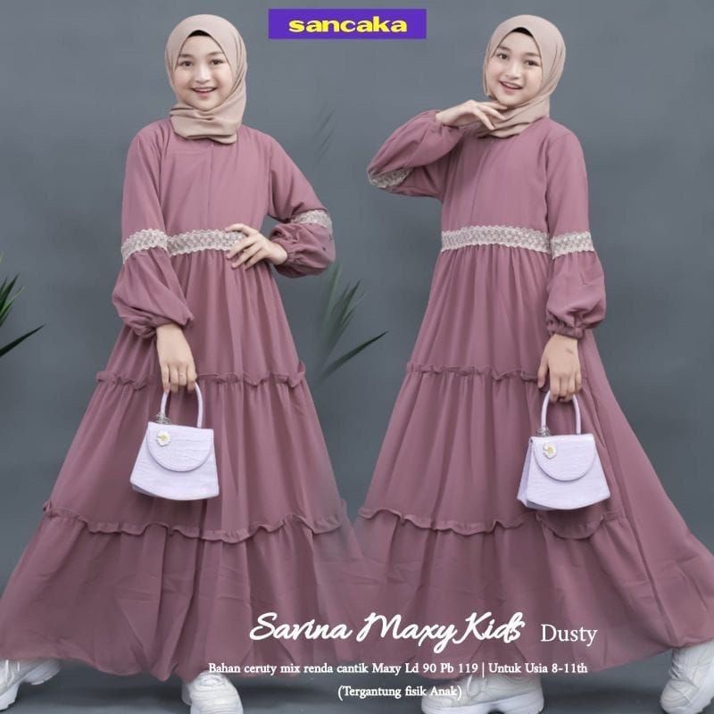 INVINOV - Baju gamis anak dan tanggung usia 8-16 tahun bahan ceruty bebidol mix renda full puring