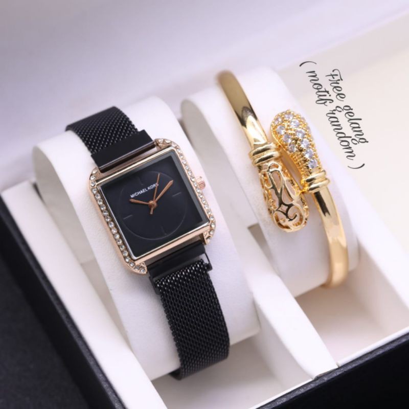 JAM TANGAN WANITA MK MAGNET RANTAI PASIR FREE GELANG DIAMETER 2,5CM BISA COD
