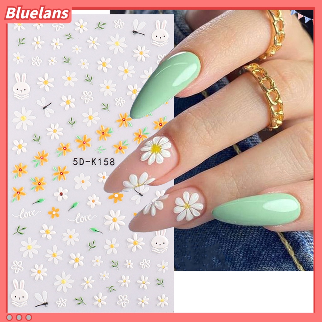 Bluelans Stiker Kuku Motif Bunga Kecil Anti Jatuh Untuk Manicure Wanita