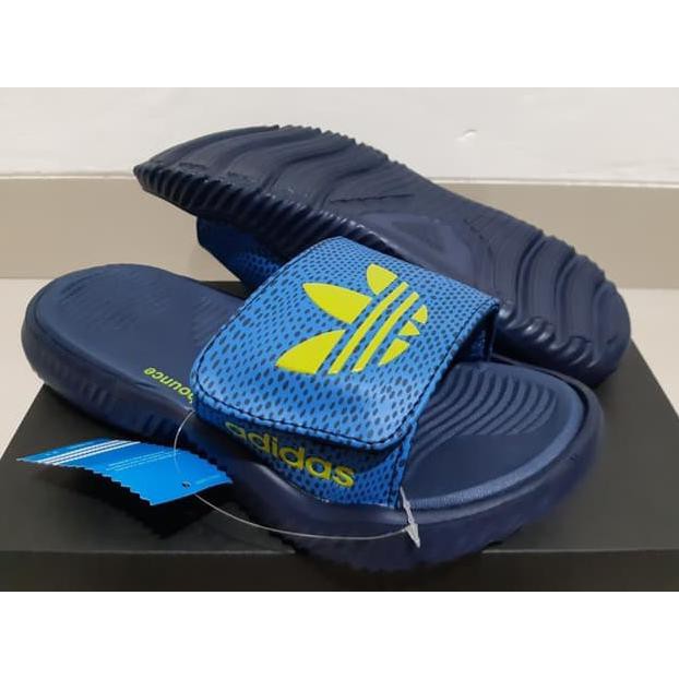 SANDAL PRIA / WANITA / SLIDE ADIDAS ALPHABOUNCE SLIDE NAVY UPPER BLUE YELLOW KUALITAS PREMIUM