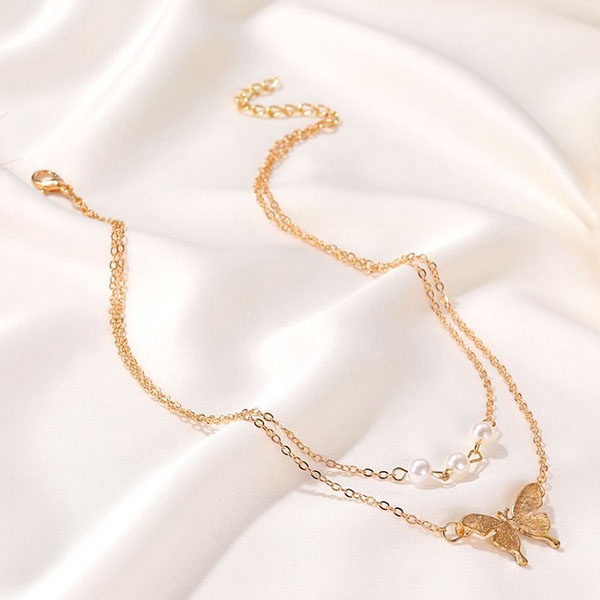 kalung double layer kupu kupu butterfly pendant necklace jka193(3f4)