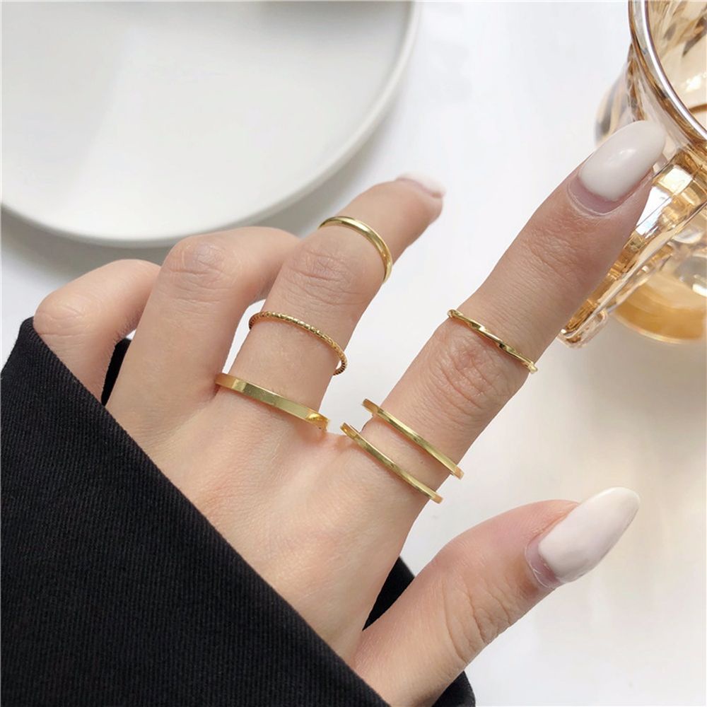 Needway  Temperament Twist Ring Set Simple Round Knuckle Finger Rings Metallic Korean Geometric Alloy Adjustable Retro Tail ring/Multicolor