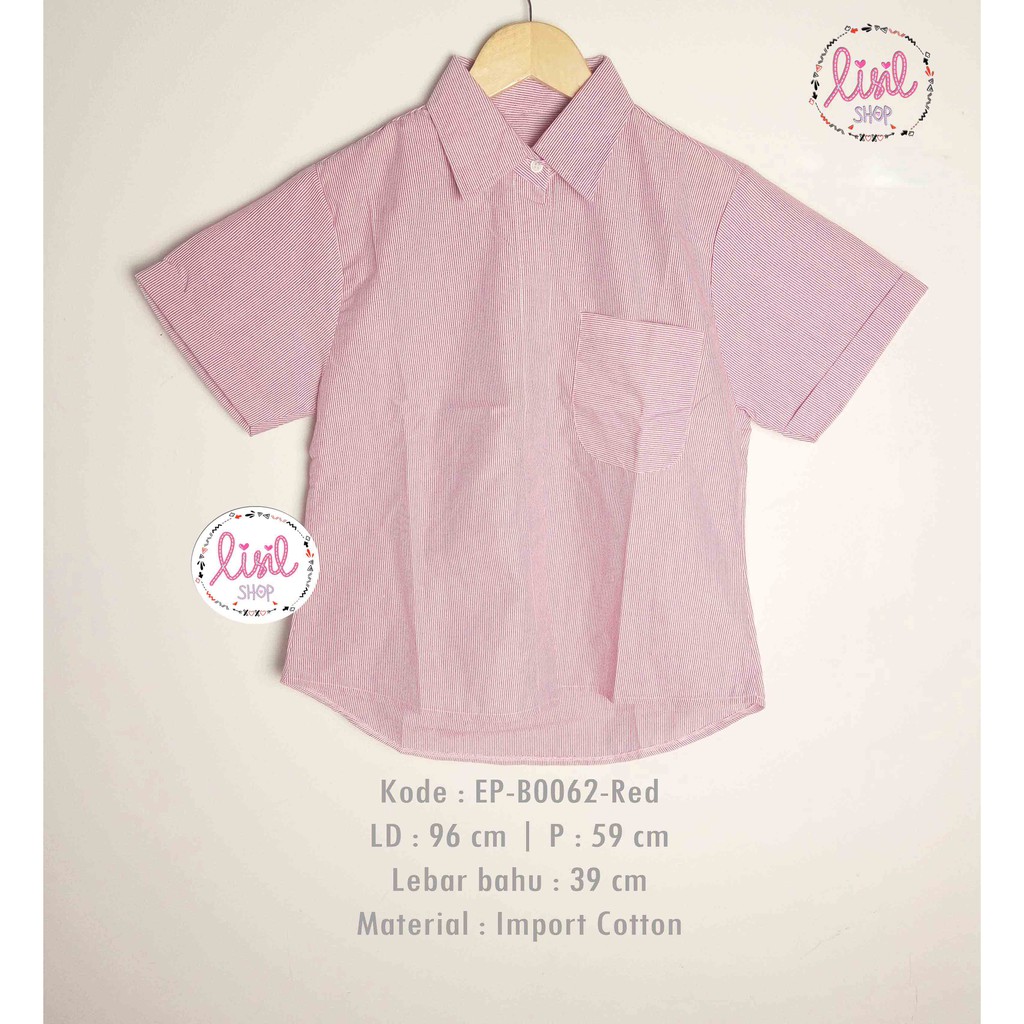 Baju Wanita/Atasan Garis Salur Merah/Kemeja Garis Katun Cewek