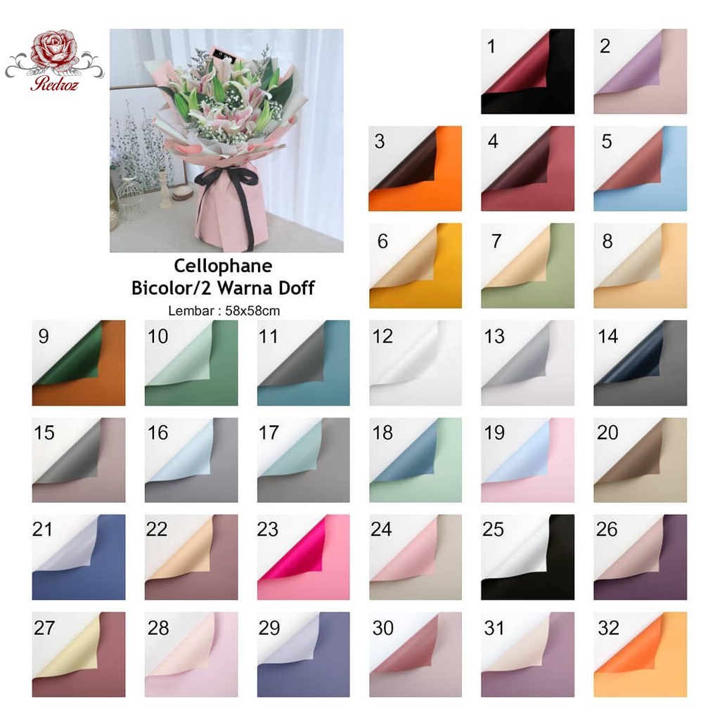 

Isi 20Lbr (1 Pack) Kertas Bunga Wrapping Cellophane 2 Warna BICOLOR DOFF