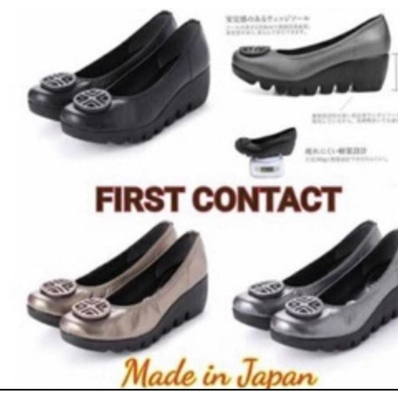 sepatu first contact logo bulat wedges 6 cm