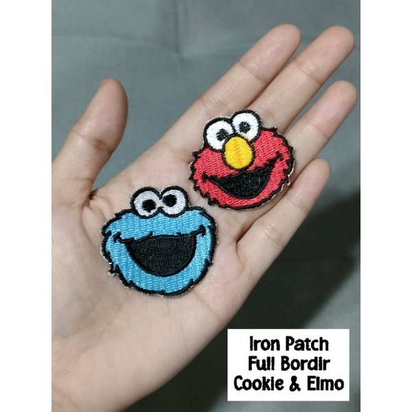 ( Tinggal Setrika ) Patch Iron Full Bordir Cookie & Elmo Iron Patch Bordir Premium Emblem Bordir Tam