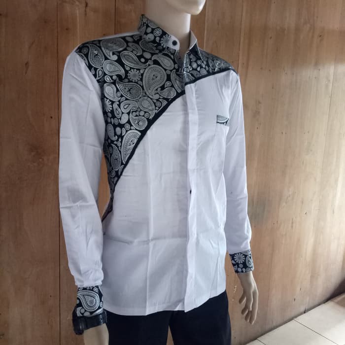 baju batik kemeja batik lengan panjang warna putih kombinasi Putih
