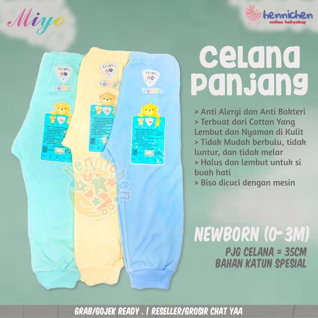 LIBBY 3 Pcs Celana Panjang Bayi/Baby Warna (0-3M) SNI