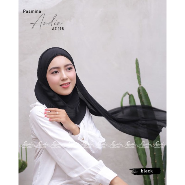 Pashmina plisket Andin by Azamka-Black